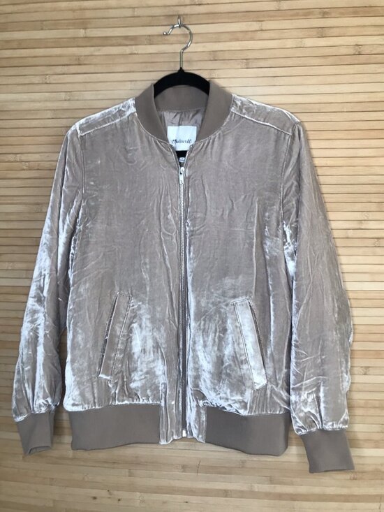 Madewell Jackets & Blazers - Madewell Velvet Bomber Jacket Womens Size S Style H1775 Beige Silk Blend